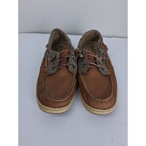 Spreey 7.5 Top Sider Boat Shoes Leather / Fabric Upper Brown Memory Foam #61421